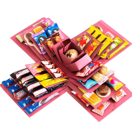 

Взрывная подарочная коробка, 5-слойная взрывная коробка для закусок, самодельная коробка для скрапбукинга на годовщину, день рождения, день святого валентина, свадьбу, подарок красный