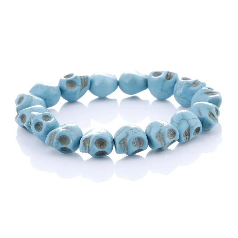 New Fashion Natural Stones Skull Bracelet Lava Stone Beads and Tiger Eye Stone Beads Men Bracelet