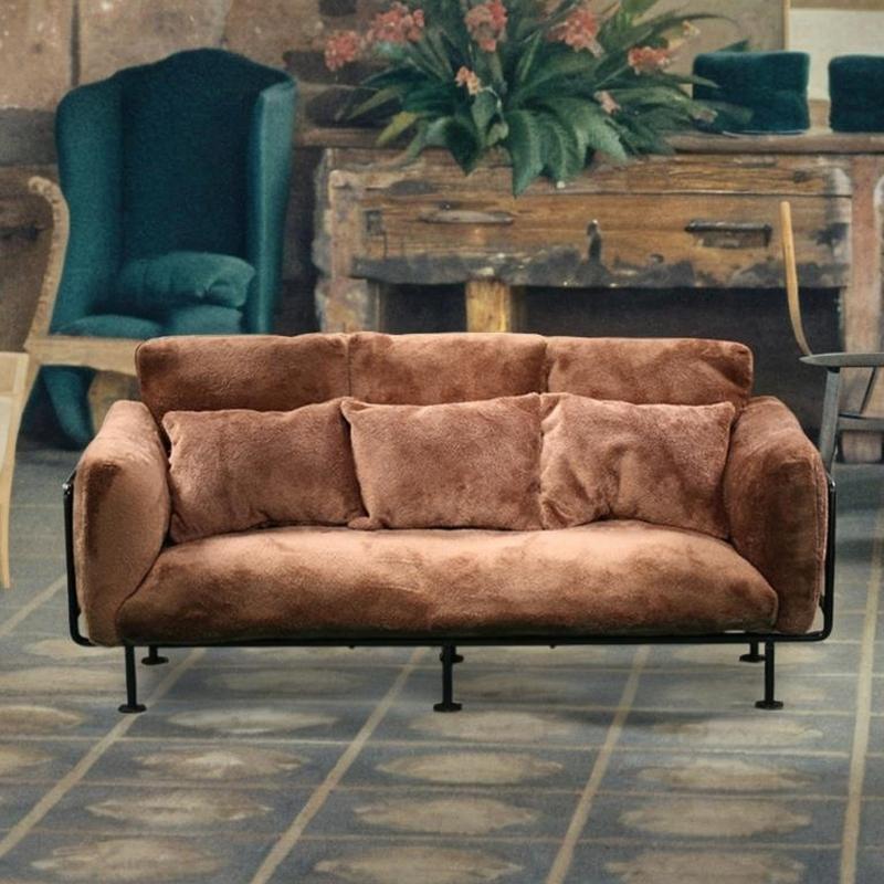 European Styles Velvet Sofa Furniture With Removable Cushion And Metal Frame for 1/6 Doll House Scene Display Accessories