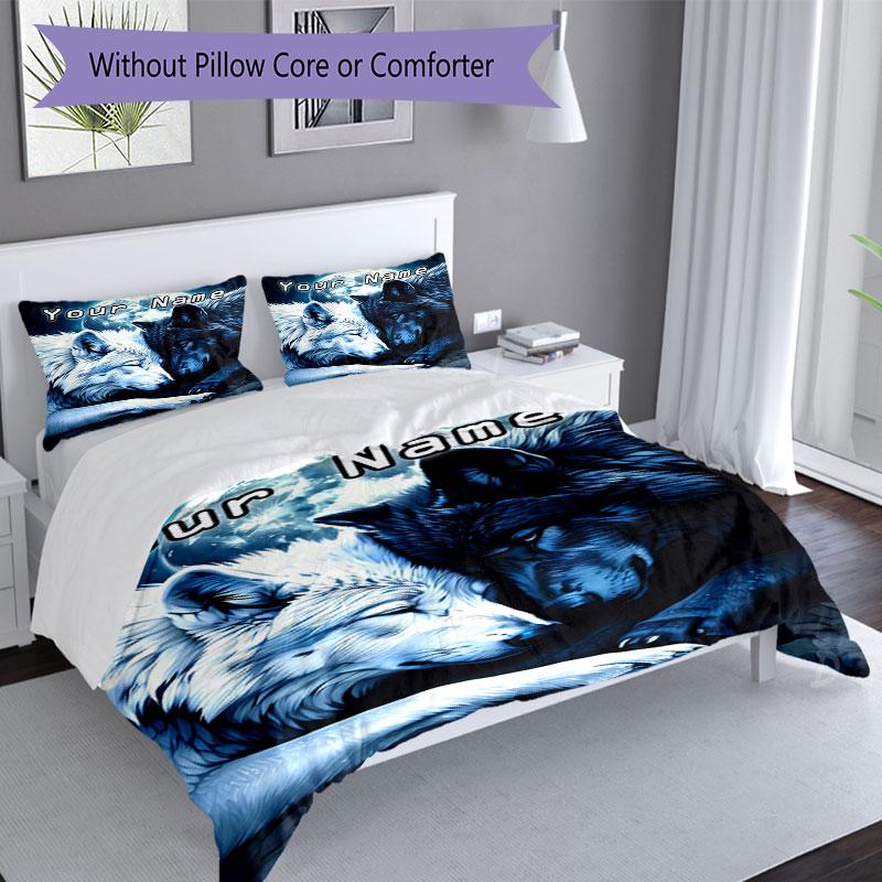 3PC Custom Name "Wolf Moon Night Dreamscape" Bedding Set Duvet Cover Closure Includes 1 Duvet Cover & 2 Pillowcases for Bedroom