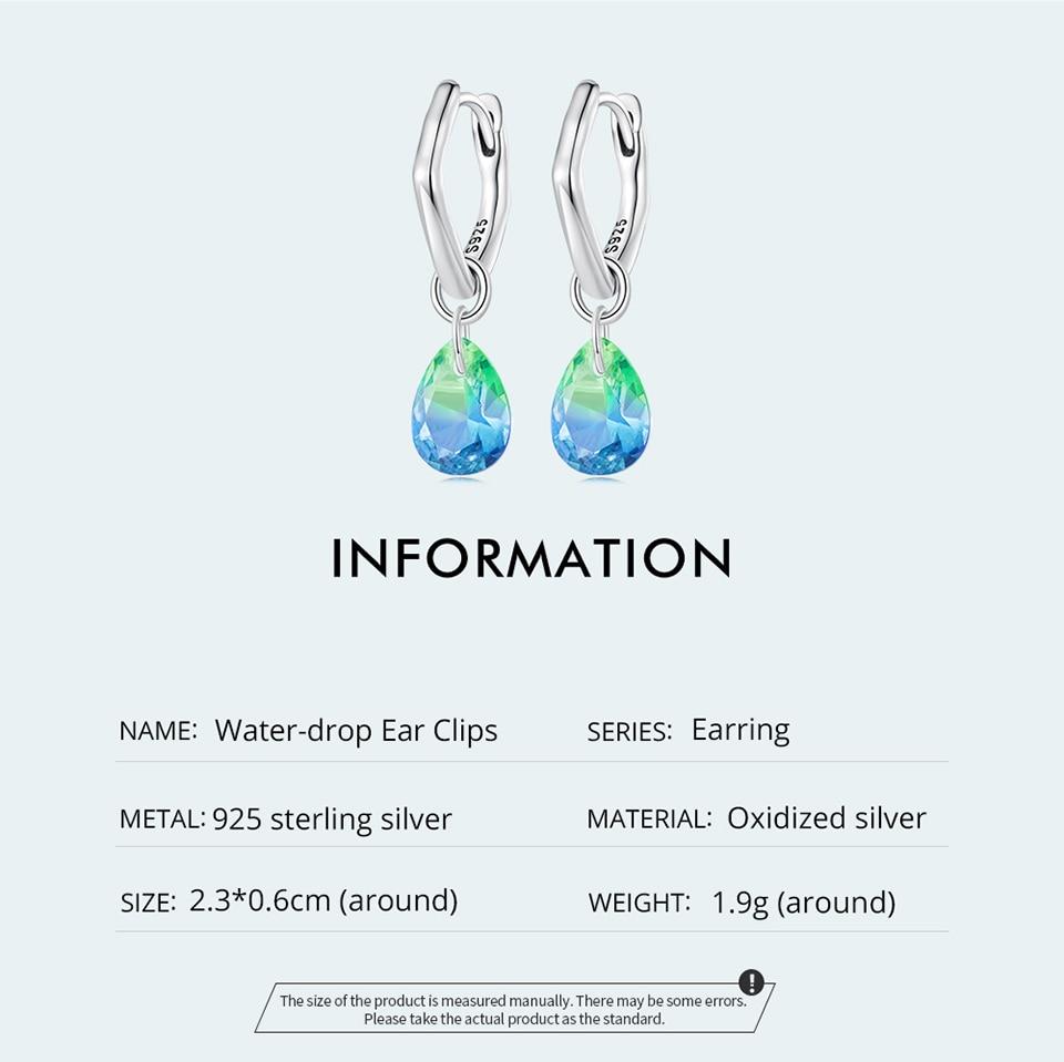 WOSTU 925 Sterling Sølv Teardrop Dangle Drop øredobber for kvinner Vanndråpe Rainbow Crystal Hoops Pendientes For Women