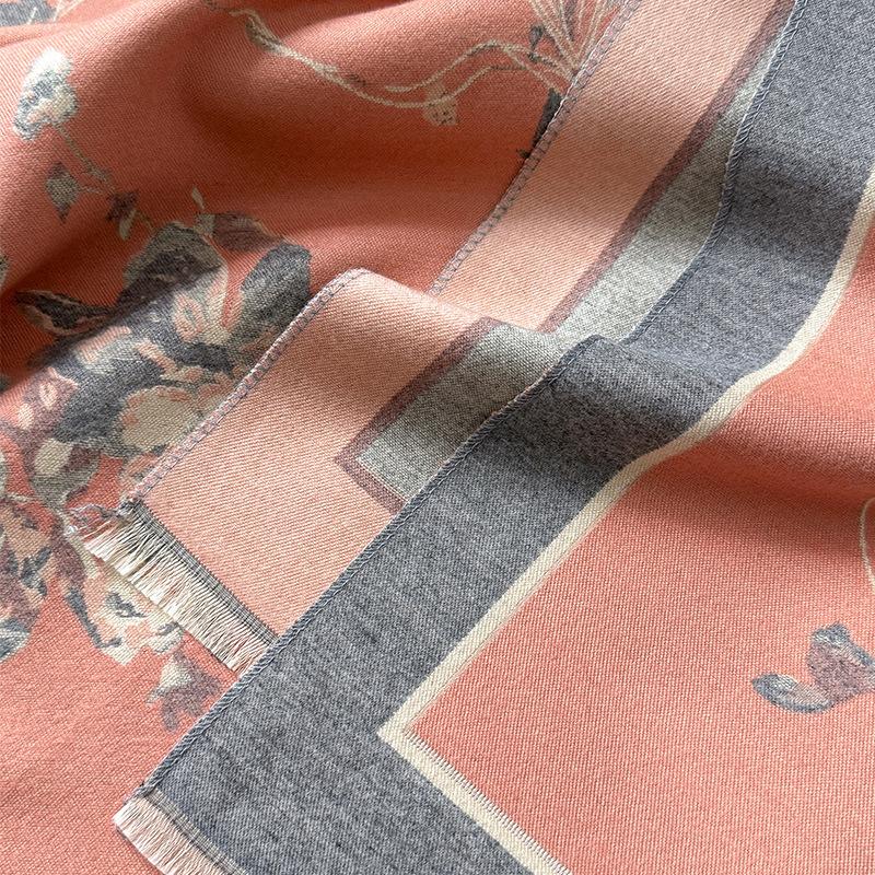 Korean Version Of Butterfly Love Flower Imitation Cashmere Thickened Winter Warm Scarf Fashion Shawl Double-Sided Printed Scarf