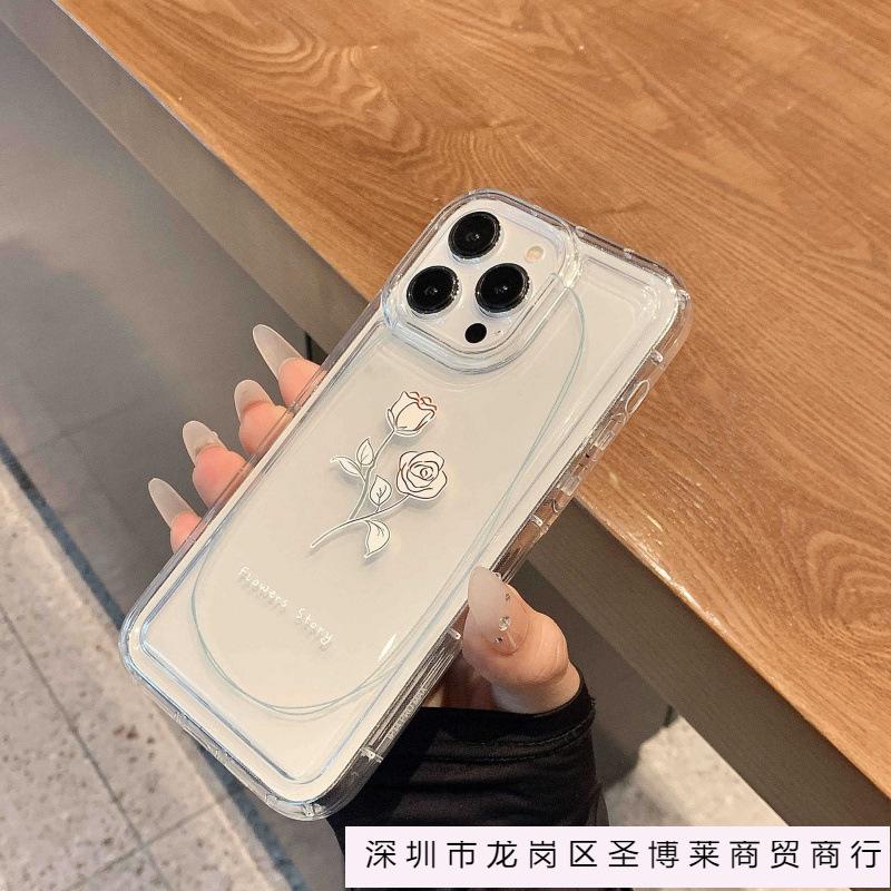 Simple personality rose apple 15 mobile phone case iphone14promax transparent soft rubber 13/12/11 anti-drop xr