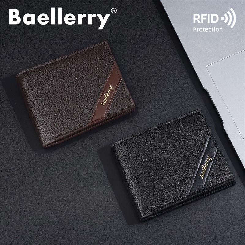 Baellerry RFID Anti Theft Protection Card Holder for Men Vintage Design Short Tri-fold Wallets Business Fashion Purse