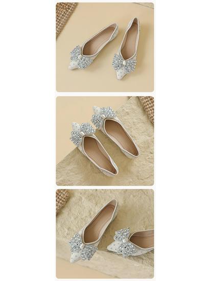 Weiwei Girl 5933-8 Rhinestone Pointed Toe Flats Low-Cut Slip-On Moccasins 2023
