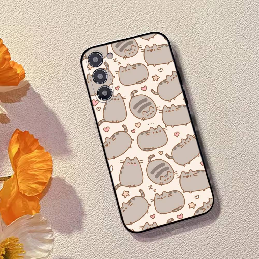 Cute Cat Rainbow Pusheens Phone Case Black Silicone Soft For Samsung Galaxy A73,A72,A71,A70,A53,A52,A51