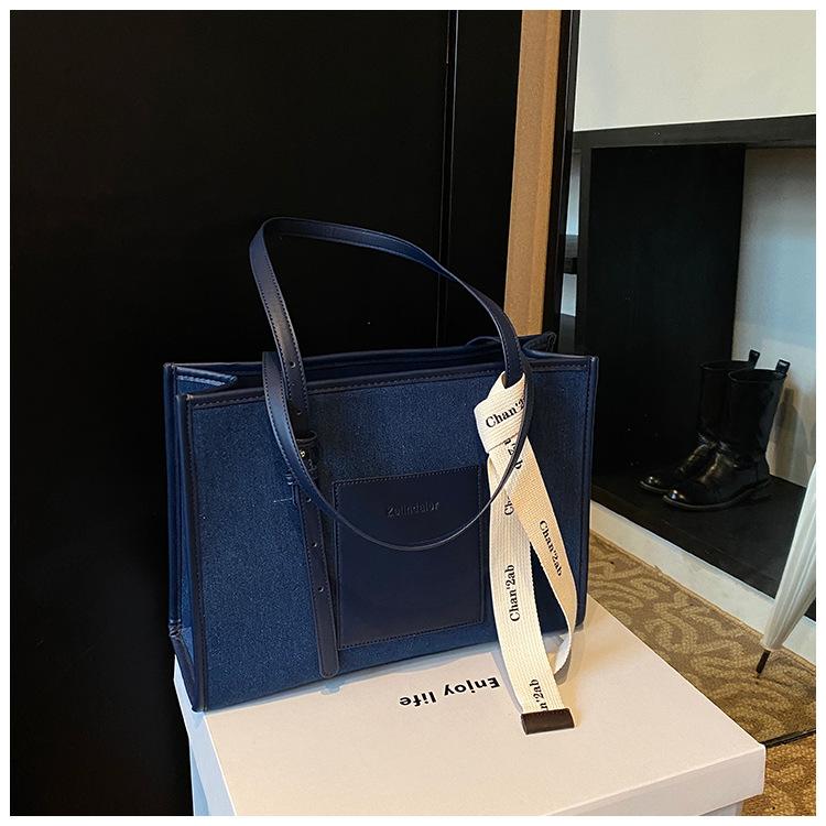 

Джинсовая сумка женская большая вместимость 2024 новая осенне-зимняя универсальная повседневная сумка через плечо премиум-сумка темно-синий