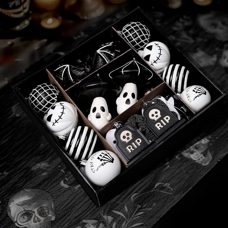 Alupssuc 70pcs Clearance Halloween Tree Ornaments Set,Multiple Patterns Shatterproof Plastic Hanging Balls Decorations with Rope for Indoor Outdoor