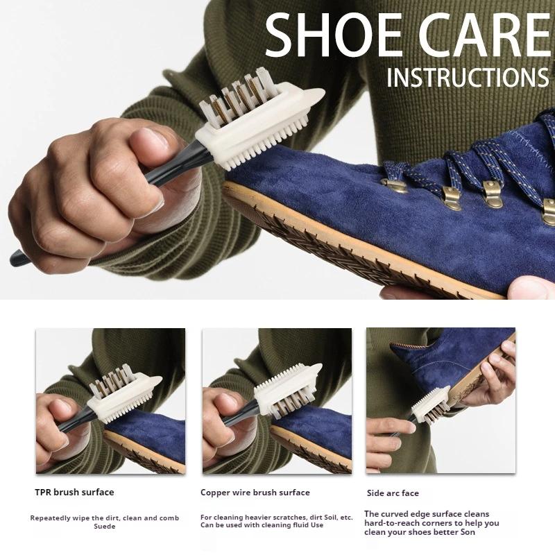 Suede Leather Three Sided Shoe Brush Brass Wire Shoe Cleaning Care Brush Snow Boots Shoe Cleaner Shoe Accessories