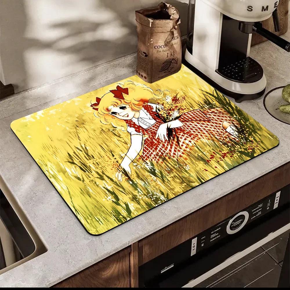 Cartoon Women's Candy Candy Printed Dish Drying Mat Super Absorbent Coffee Drain Pad Tableware Quick Dry Rug Kitchen Dinnerware