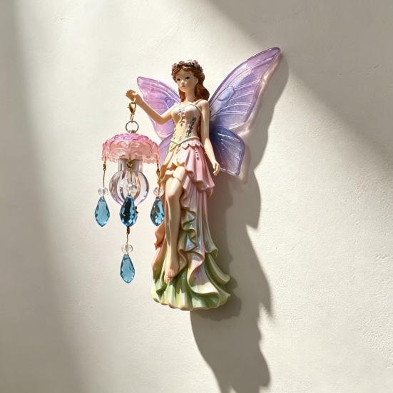 Boho Country Style Home Decorations Fairy Wall Lamp, Resin Sconce with Warm LED Glow for Bedroom Vintage Elf Sculptures Living Room, Rustic Decoration