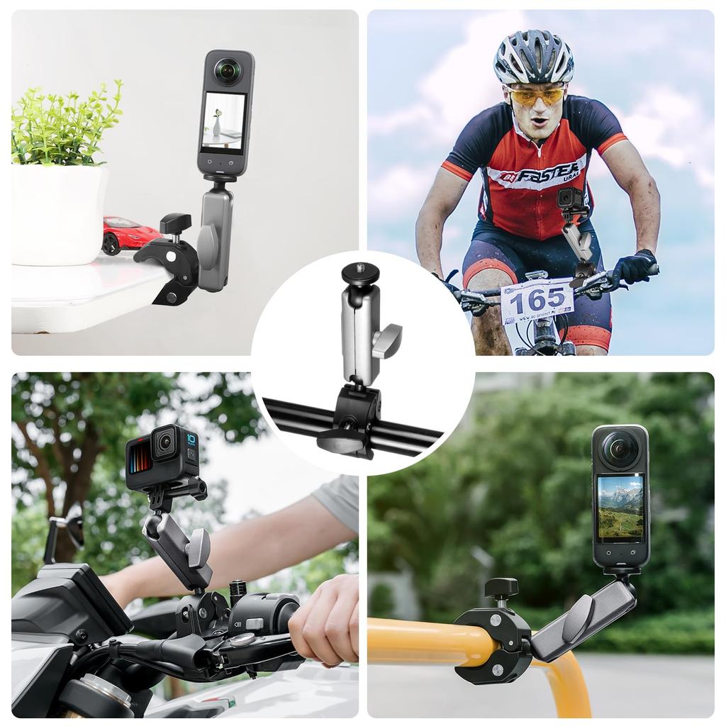 PULUZ GoPro Clamp Super Clamp with Strong Aluminum Alloy Camera Adjustable Bike Handlebar Strong Magic Ideal for and GoPro and DJI Osmo Action Mount,