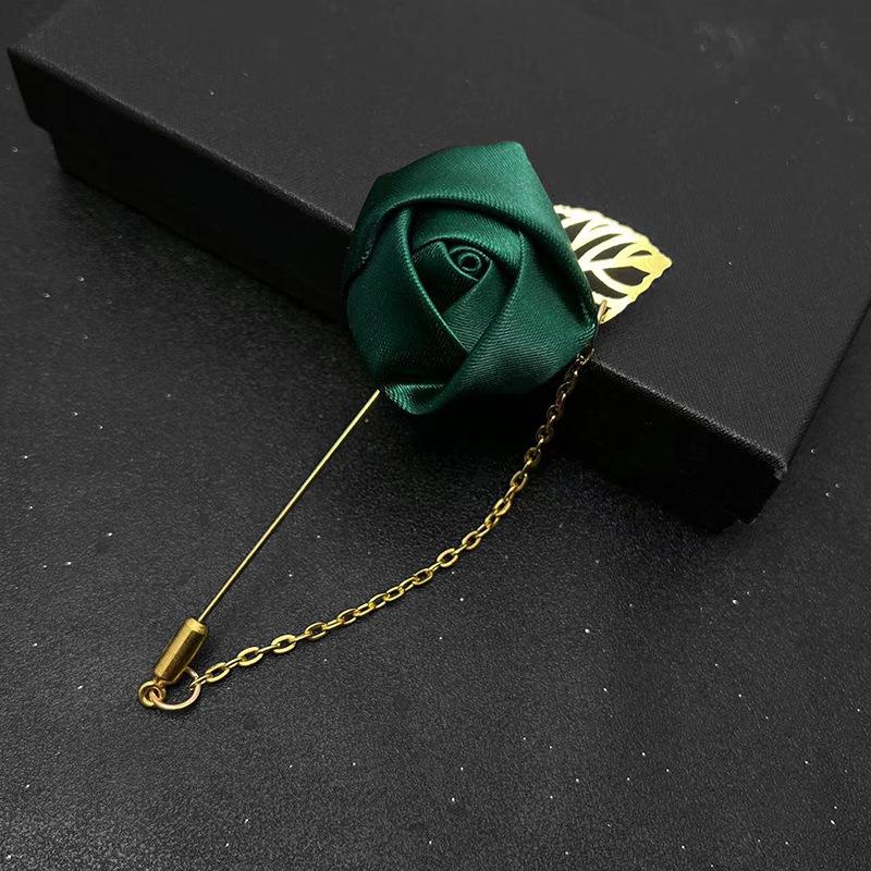 

1 шт. высококачественная лента для мужчин, роза, цветок, золотой лист, модная брошь, булавка, лацкан костюма, новая мужская свадебная бутоньерка, брошь, ювелирные изделия зелёный