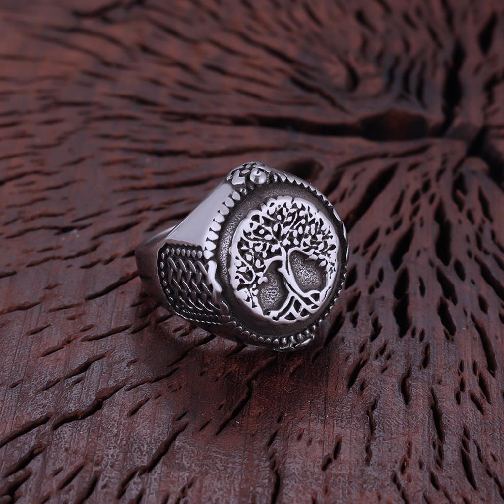 Stainless Steel Tree of Life Yggdrasil Ring Men's Handmade Biker Jewelry Gift Fashion Simple Finger Ring for Party Club