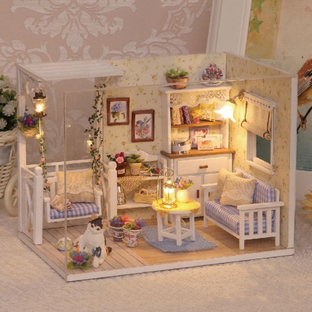 Wood Handmade Assembly Dollhouse Models Princess Room Miniature Doll House  Model Toy