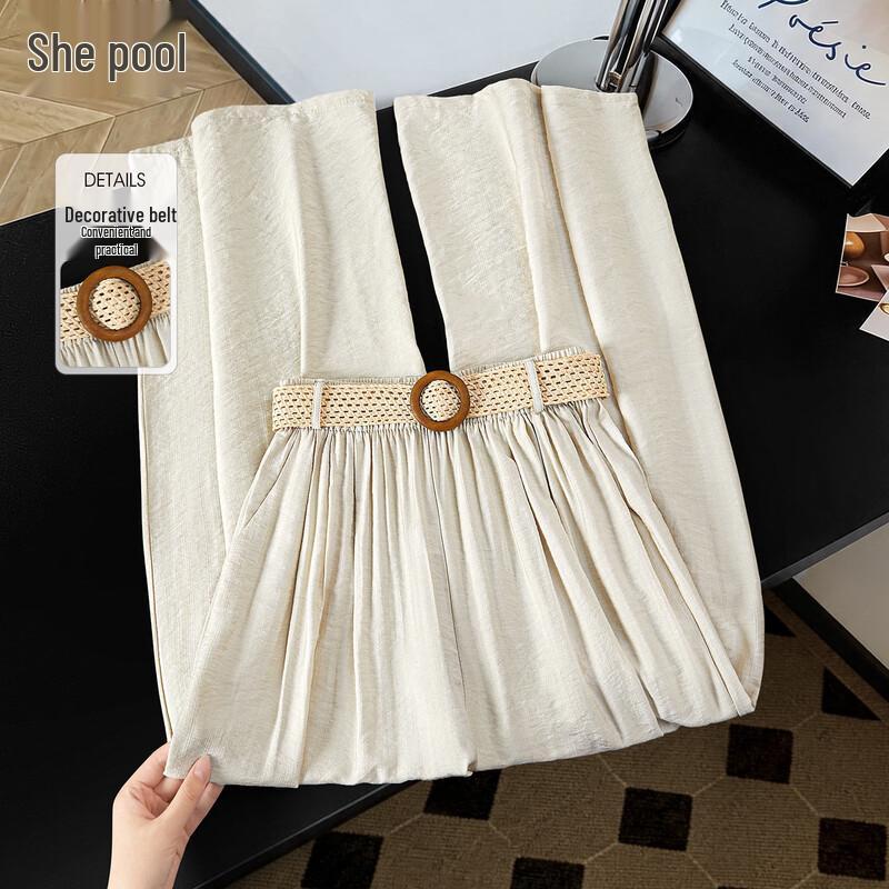 Women s Elastic Waist Drapey Wide-Leg Casual Pants M