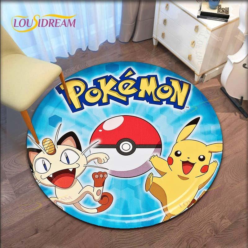Cartoon Pokemon Runder Teppich für Wohnzimmer Teppich Bodenteppich Badematte Schlafzimmerteppich für Kinderzimmer Fußmatte