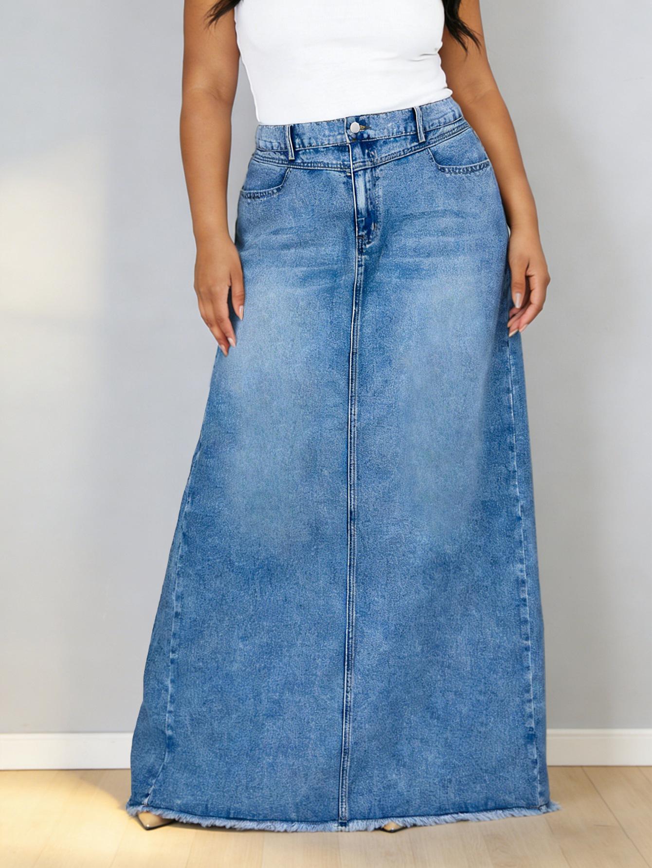 

Plus Size Women s Denim Tassel Skirt - Elastic Waist, Wide Hip, Loose Fit, Versatile and Casual 1XL синий