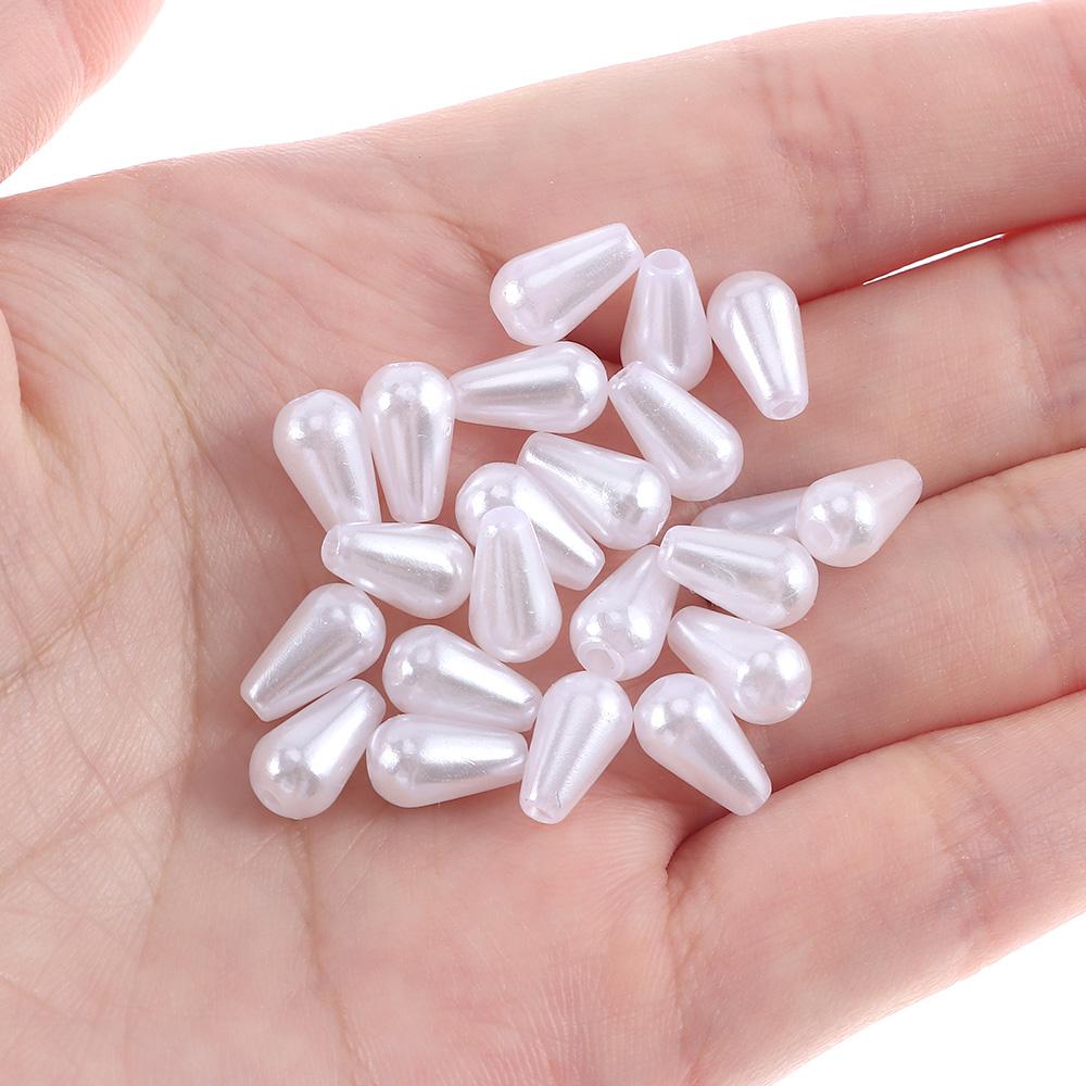 Pack of 100 Waterdrop Beads 6x10mm Faux Pearl Teardrop Imitation Pearl  For Dress Decoration,