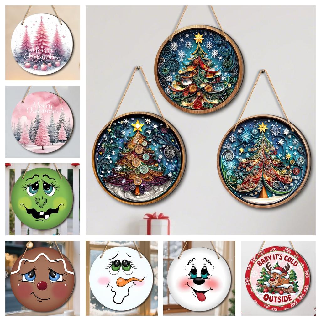 Christmas Christmas Tree Welcome Sign 2D Flat Wooden Holiday Party Hanging Sign Ornaments