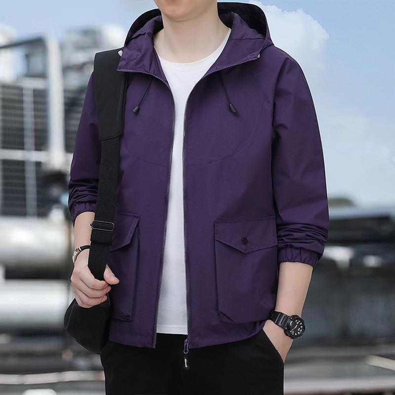 

Весенне-осенняя куртка-тулинг с несколькими карманами, мужская куртка с капюшоном, модная универсальная микро-свободная куртка-тулинг для мужчин 5XL фиолетовый