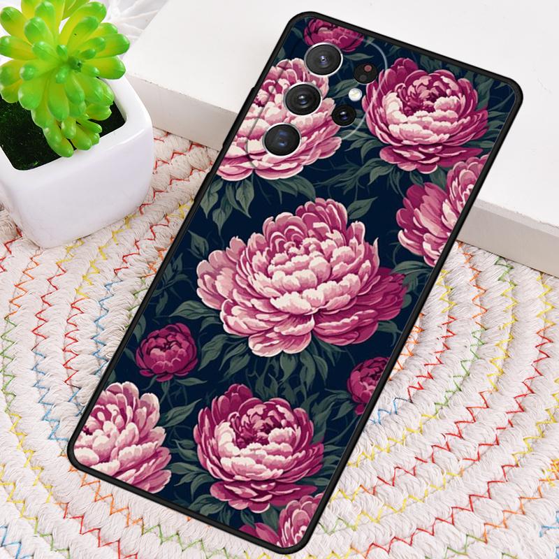 Peony Delicate Flower Silicone Phone Case For Samsung Galaxy note 10 pro S26 S25 S24 S23 S22 S21 Plus S25Ultra Capa Cover