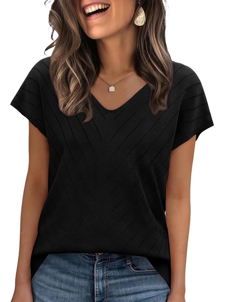 2026 Summer Hot Trend Beach Vacation Cap Sleeve V-Neck Hollowed-Out Casual Knit Sweater for Women