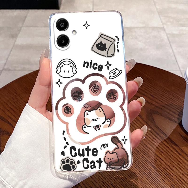 For Samsung Galaxy A07 4G 2025 Silicone Aesthetic Fashion Cute Cat Phone Case Transparent Soft TPU Casing SamsungA07 Back Cover