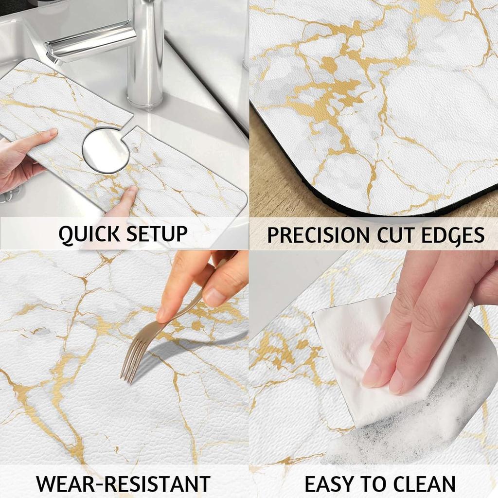 MCALK Marble White Kitchen Sink Faucet Mat Splash Guard, Absorbent Quick-Dry Kitchen Sink Mat - Ideal for Splash Guard & Drip Catching with Modern