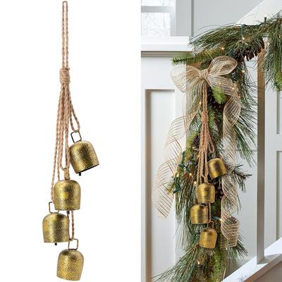 1pcs Gold Metal Vintage Cow Bells with Jute Hanging Rope for Weddings, Christmas