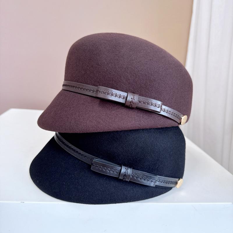 

Simple fashion British Knight hat 100% Australian wool felt hat chic PU leather bow fashion hat M 56-58cm