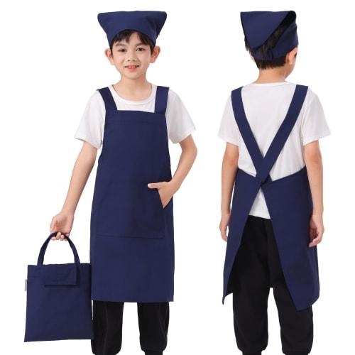 BIGHAS Kids' 3-Piece Apron Set: Includes a Triangle Scarf, Drawstring Bag, Shoulder Strap, and Back Crossbody. Solid Colors for Boys and Girls. Adjust