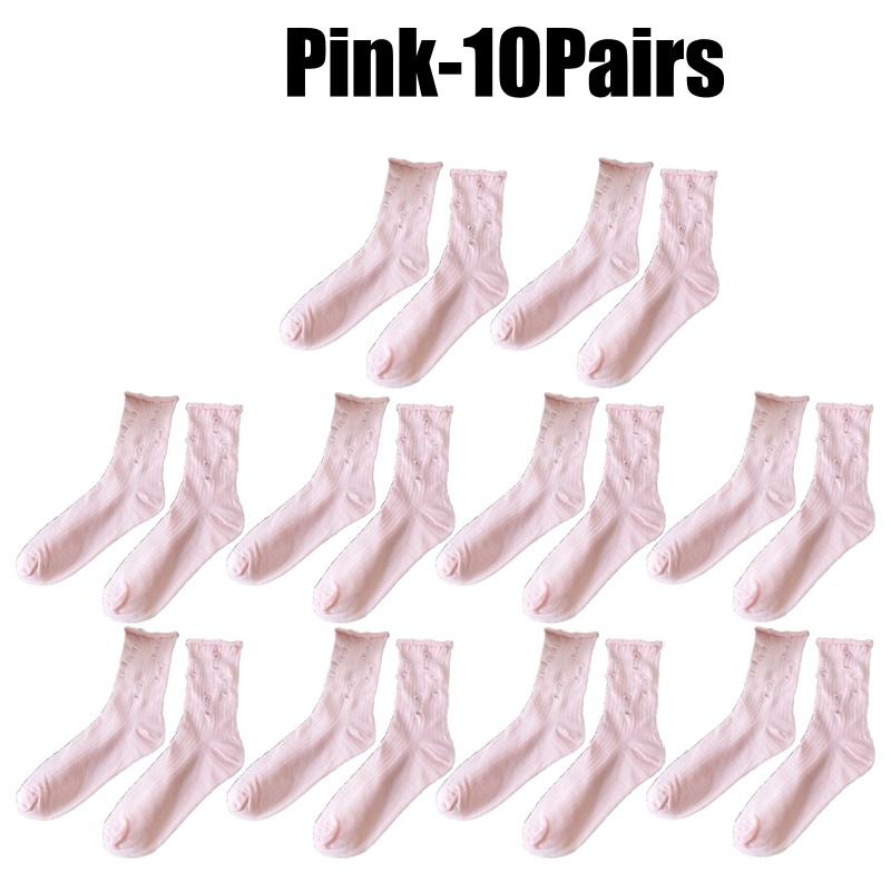Distressed Mid Calf Socks Women Black Cotton Ripped Hole Stackable Boho Chic Tube Socks Three Season Spring Summer Fall