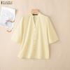 ZANZEA Women Casual V-Neck Solid Color Loose Half Sleeve Blouse