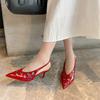 Fashion Elegant Pointed Toe Back Strap High Heels Women Fashion Metal Decoration Brand Designer Shoes Comfortable Shallow Dress Shoes