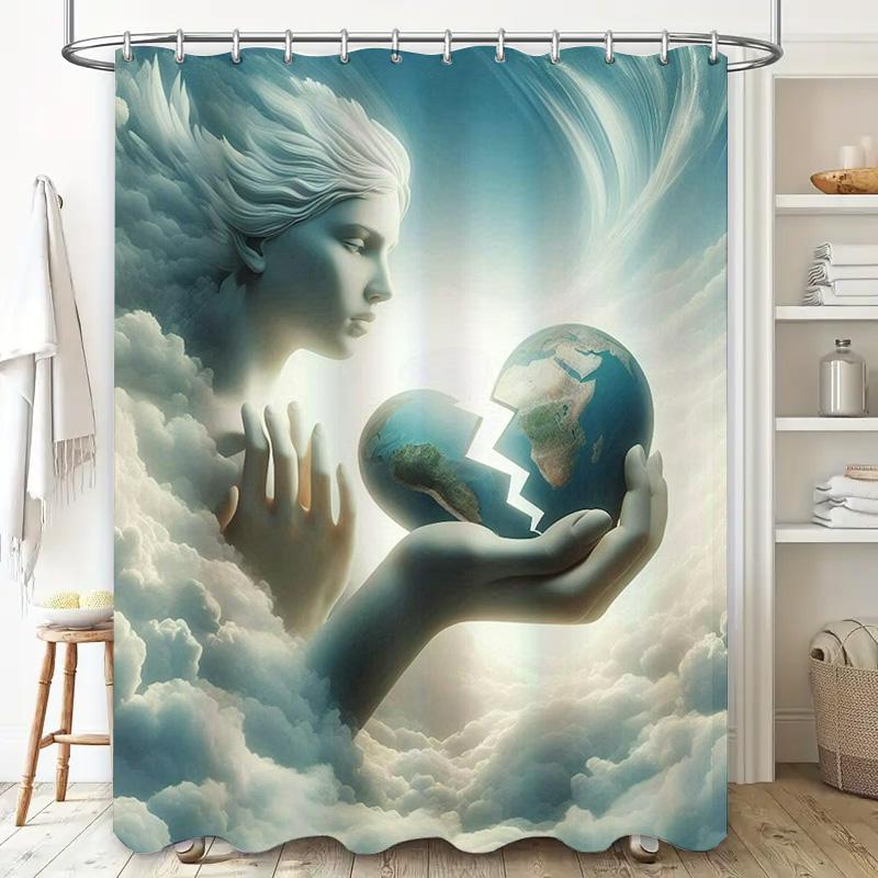 Angel And Earth Shower Curtain - Waterproof, Mildew-Resistant, Machine Washable For Heavenly Bathroom Decor