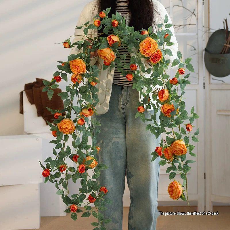 

Artificial Rose Flower Vine Wall Decor for Air Conditioning Pipe and Storefronts