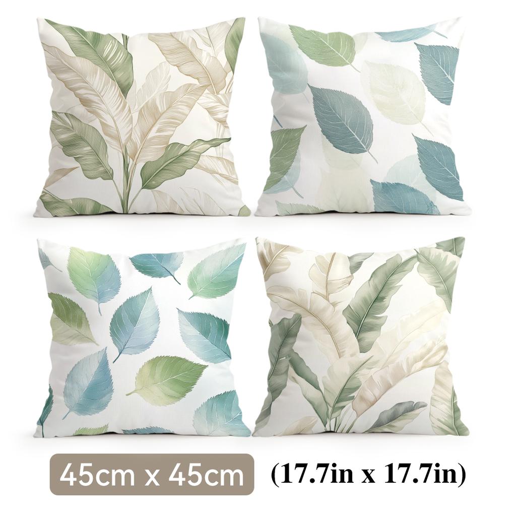 4 Pcs Minimalist Leaf Single-Sided Printed Pillowcase Cushion Cover,Suitable For Living Room,Bedroom,Car Decoration
