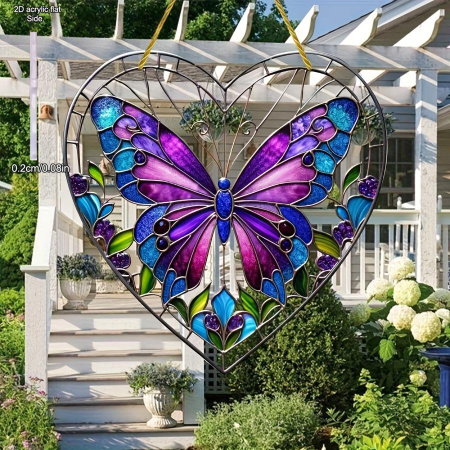 Purple Butterfly Heart-Shaped Painted Style Sunlight Catcher, Ideal Gift for Butterfly and Art Lovers, Valentine's Day Gift, Nurseries, Vintage Home D