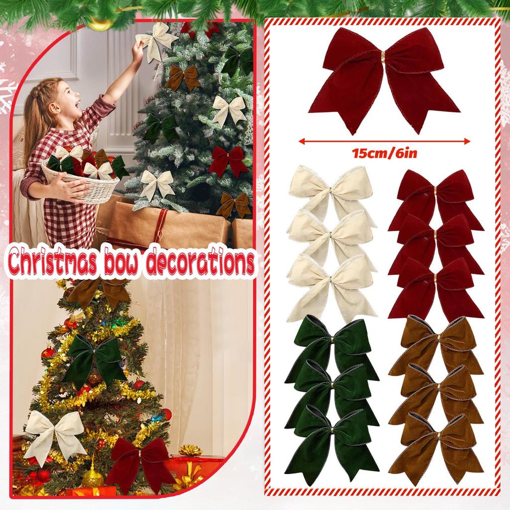 3pcs Christmas Bow Decorations, Fabric Christmas Tree Wreaths, Decorative Bow Decorations, Hanging Ornaments