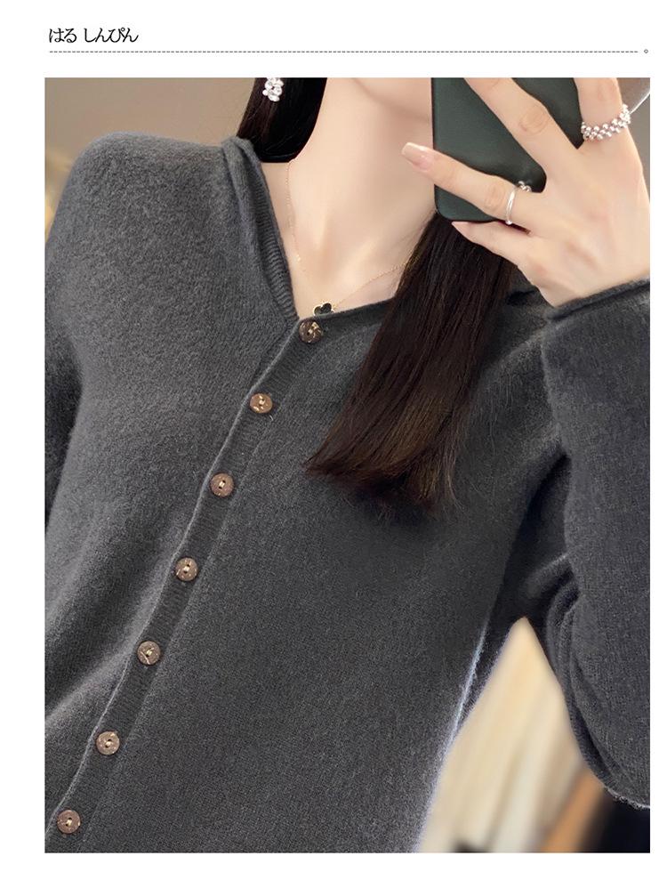 Women's Fashionable Pure Wool Cashmere Hoodie Cardigan - Autumn/Winter Knitwear Long Sleeve Loose Sweater.