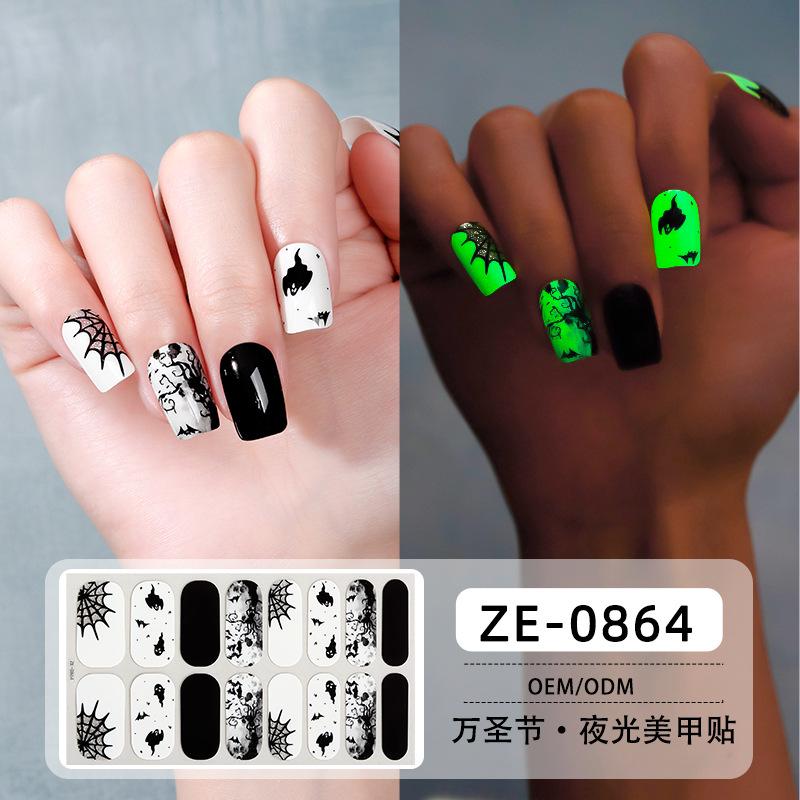 

Halloween Nail Art Sticker Waterproof Cartoon Nail Oil Film Stylish and Cute No-Bake Nail Luminous Sticker ZE-0864