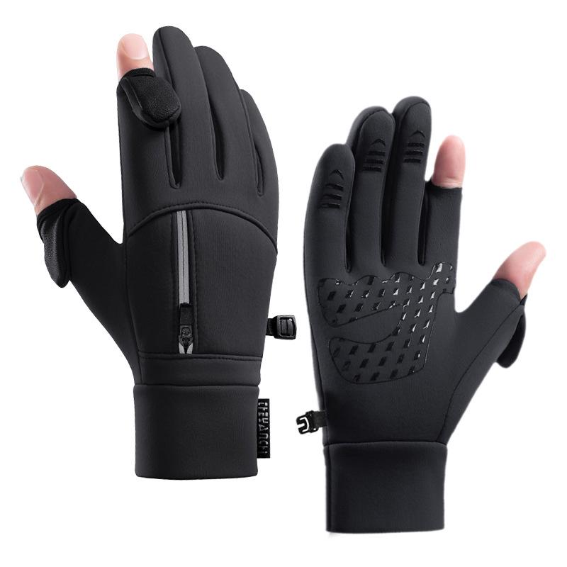 Men's Winter Windproof Waterproof Fingerless Touchscreen Cycling Gloves - Warm Fleece for Outdoor Sports