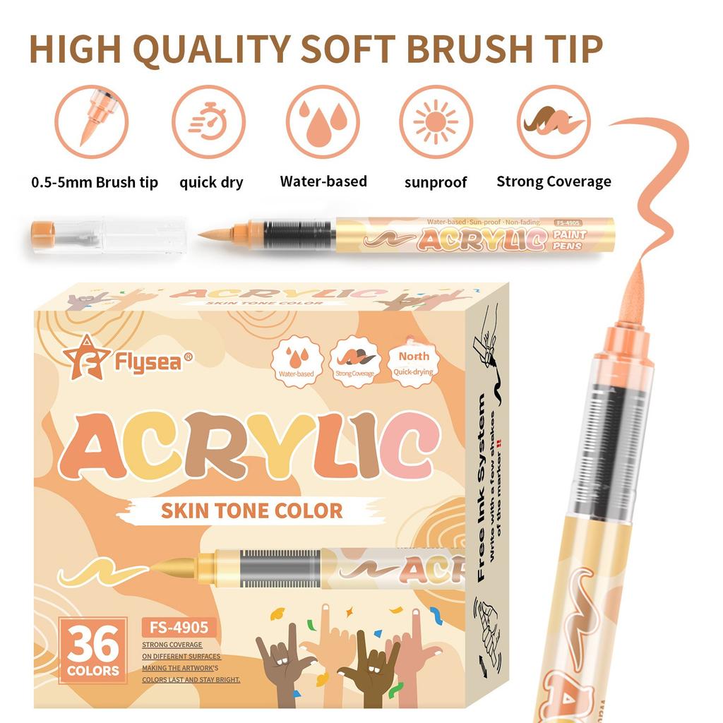 XinyiArt Direct Liquid Skin Color Acrylic Marker Soft Head Press-free Art Painting Skin Tone Paint Pens with Waterproof for Rock