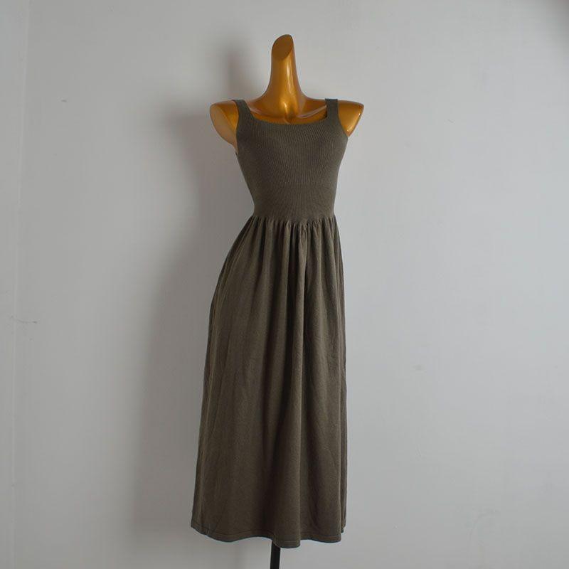 Spring and Summer New Arrival Minimalist Pure Color Sleeveless Knitted Bra Top Vest Dress Women's Tight Waist Slim Looking Drape Large Swing Skirt