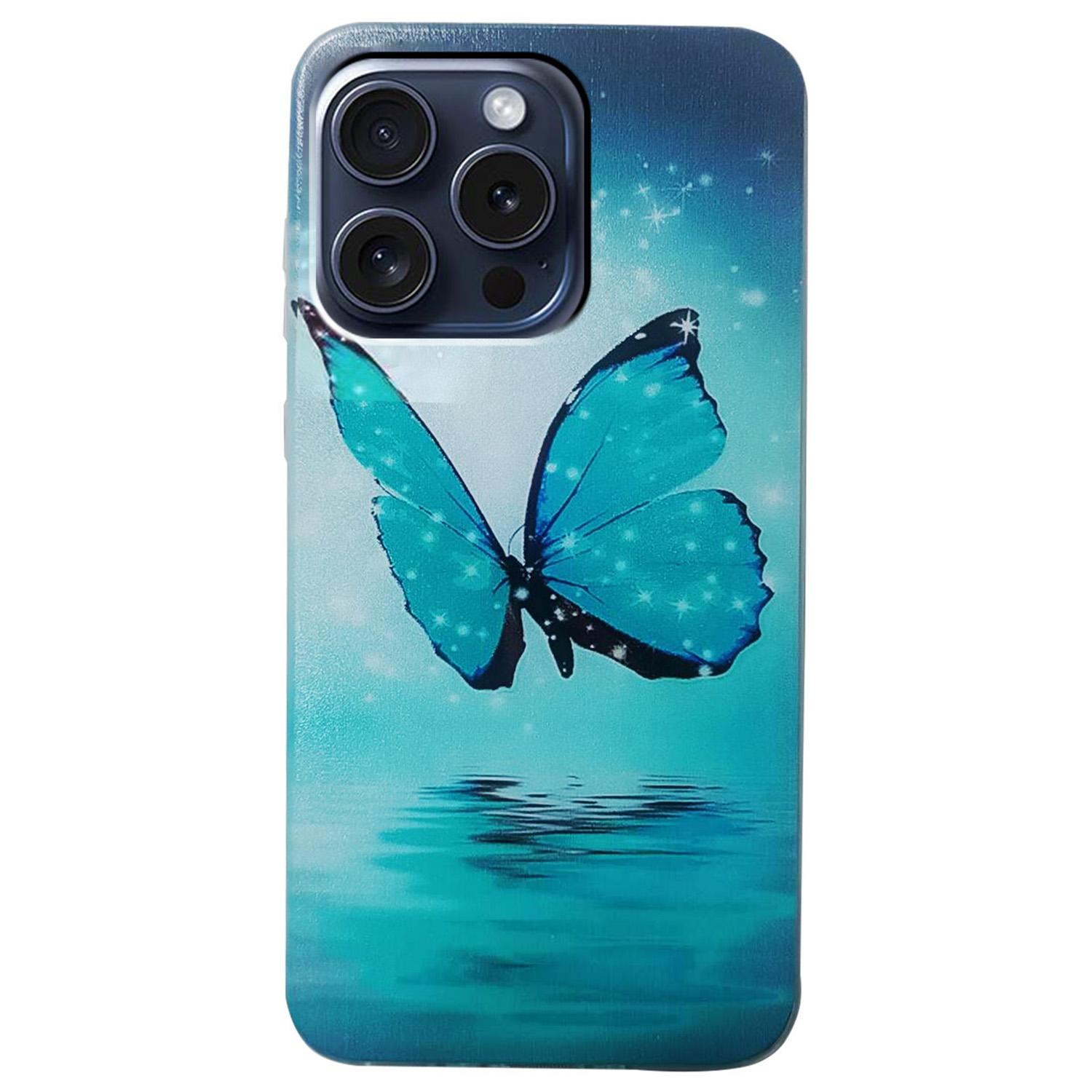 

For iPhone 16 Pro Max Case Pattern Printing Cell Phone TPU Back Cover Blue Butterfly