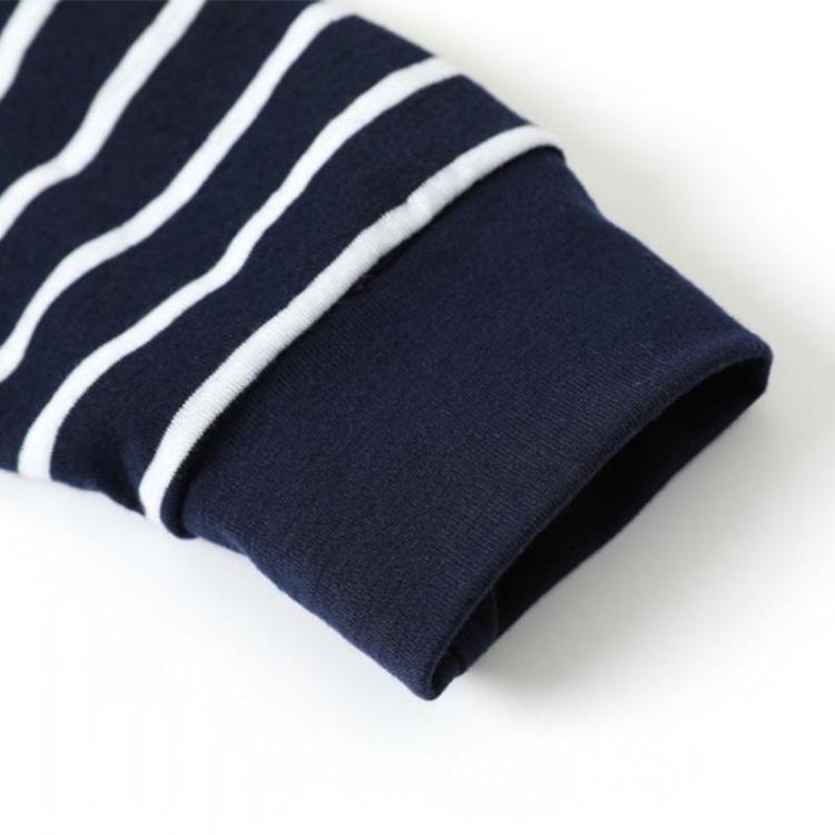 Long Sleeve Women Striped Hooded Sweatshirt with Zipper Pocket and Drawstring