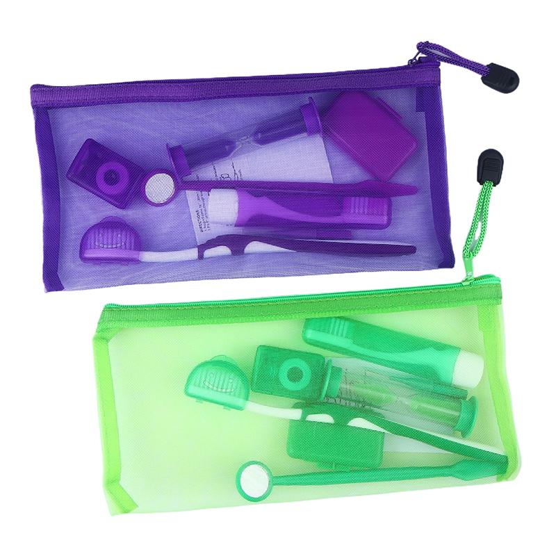 8Pcs/Set Dental Care Brush Kit Multicolour Dental Wax Teeth Cleaning Tool Mesh Bag Foldable Interdental Brush Floss Thread Wax