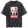 Bleach Summer Cotton T-shirt Streetwear Washed Black Oversized Short Sleeve Casual Daily Wear Ichigo Kurosaki Hollow Mask
