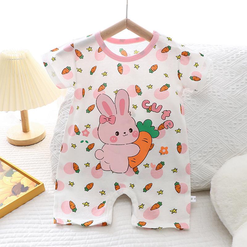2026 Summer Kids O-Neck Short Sleeve Pajama-Rompers Baby Spring Short Crawling Clothes Cartoon Cotton Jumpsuit for Girl Boy
